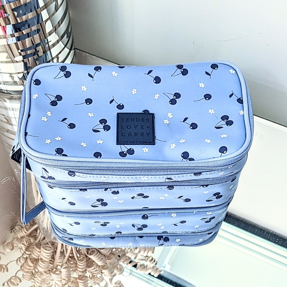 NWT Tender Love + Carry Cherry Two Layer Toiletry Makeup Cosmetics Bag